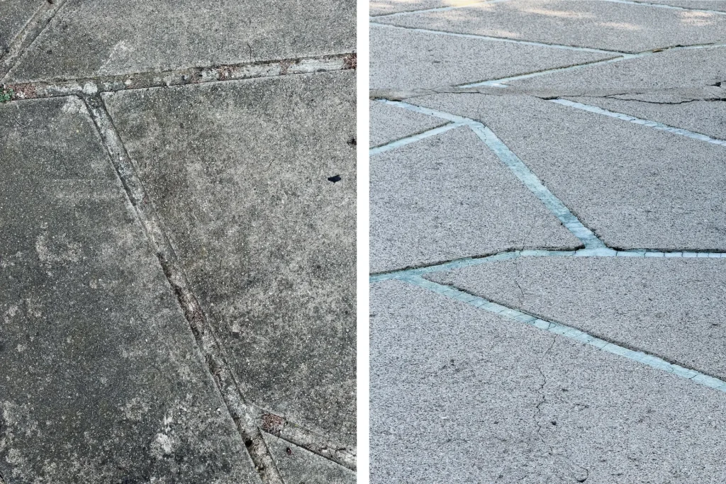Nettoyage dalle béton terrasse avant après dans l'Hérault - vapeur basse pression sans Karcher PUREKO
